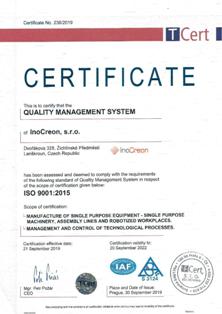 Certifikát ČSN EN ISO 9001-2016